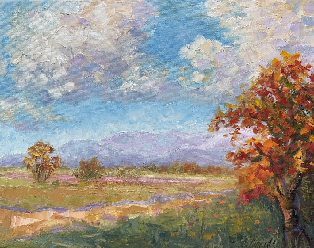 "AUTUMN'S SENTINEL" ORIGINAL PALETTE KNIFE OIL ON CANVAS/FRAMED