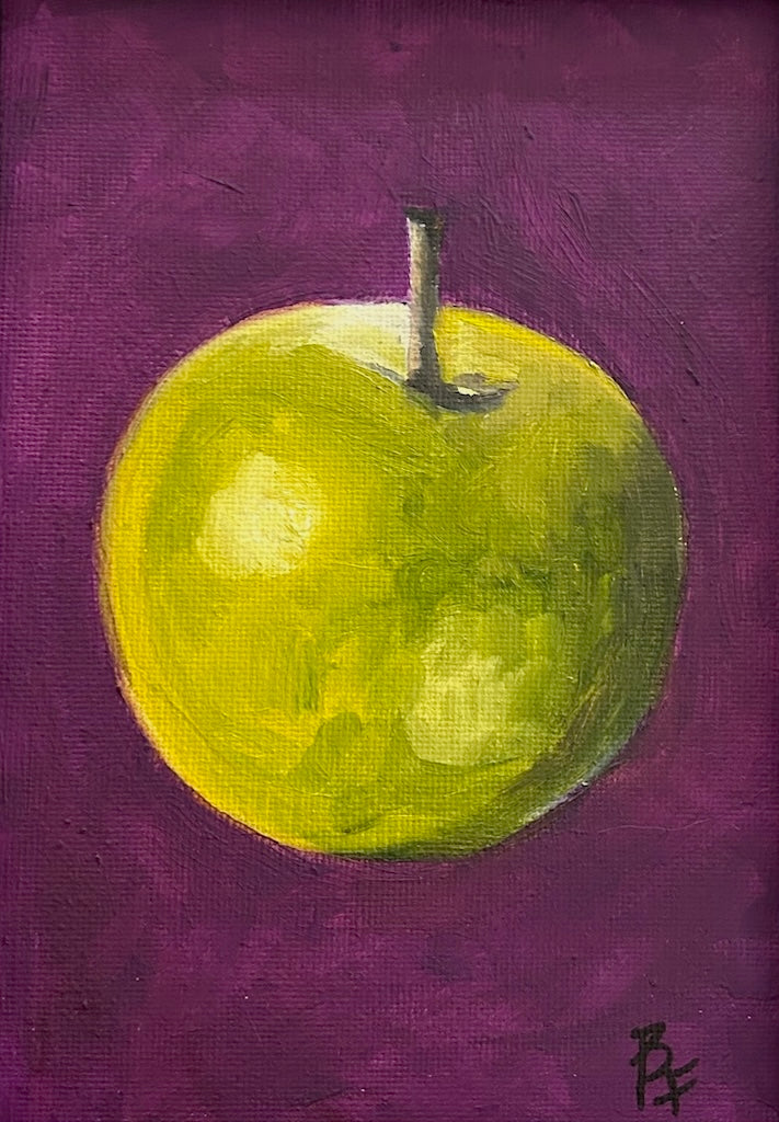 SMALL GREEN APPLE STUDY 1 - ORIGINAL OIL ON CANVAS/FRAMED