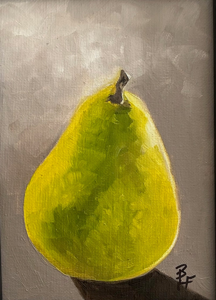 SMALL GREEN PEAR 1 - ORIGINAL OIL ON CANVAS/FRAMED