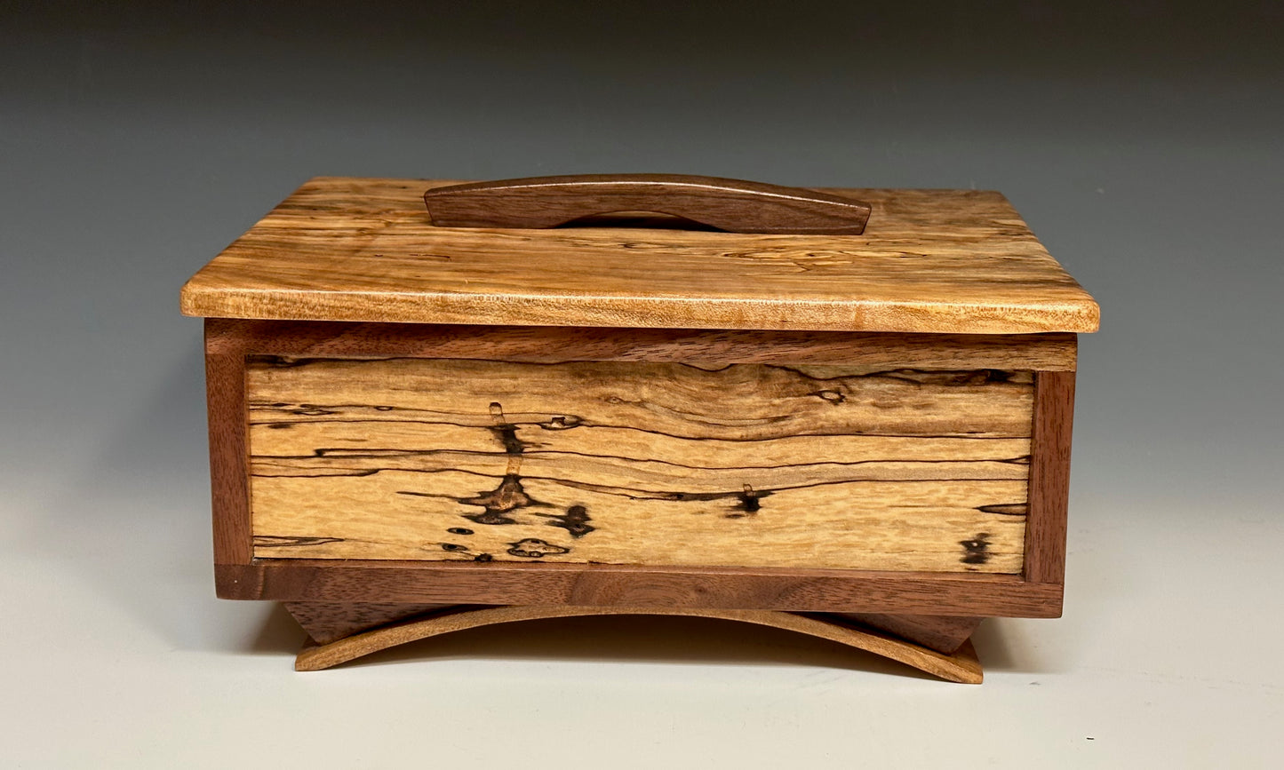 MEDIUM CURVED LEG TREASURE CHEST WITH SPALTED MAPLE AND WALNUT