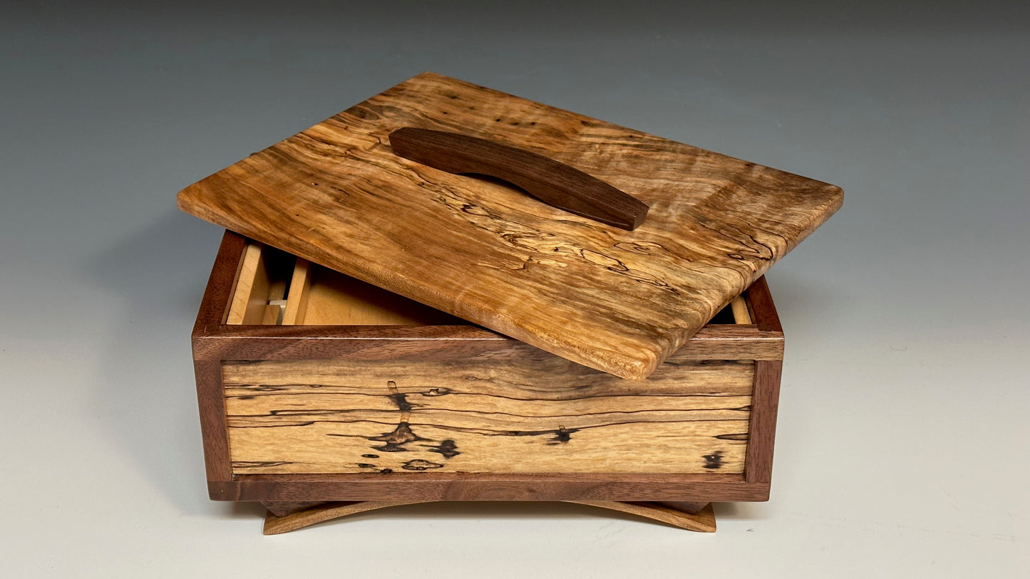 MEDIUM CURVED LEG TREASURE CHEST WITH SPALTED MAPLE AND WALNUT