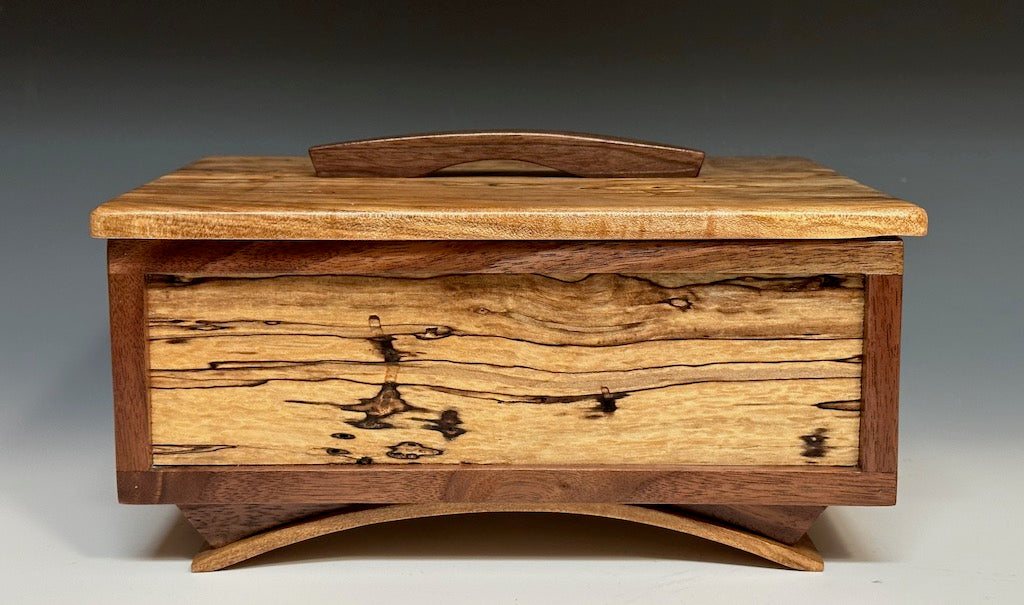 MEDIUM CURVED LEG TREASURE CHEST WITH SPALTED MAPLE AND WALNUT