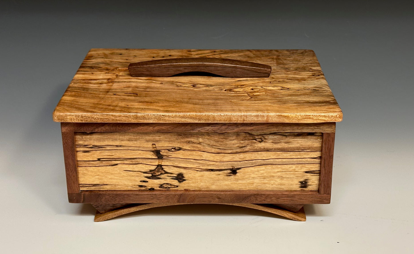 MEDIUM CURVED LEG TREASURE CHEST WITH SPALTED MAPLE AND WALNUT