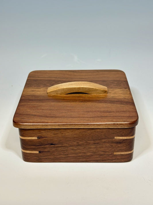 SMALL WALNUT AND MAPLE BOX WITH DIVIDERS