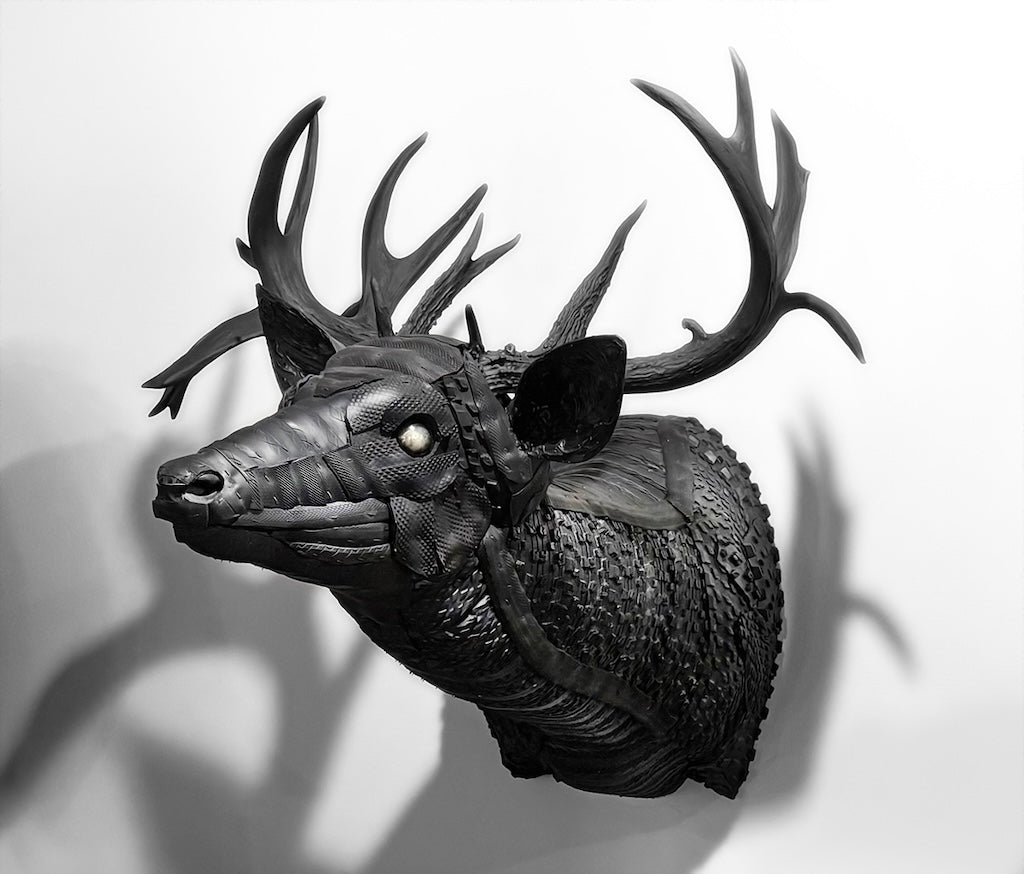 "BLIND-SIGHTED BUCK" RECLAIMED BIKE TIRE SCULPTURE