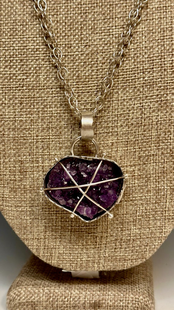 .925 CROSS CAGED AMETHYST PENDANT ON STERLING SILVER HARLO CHAIN  BR107