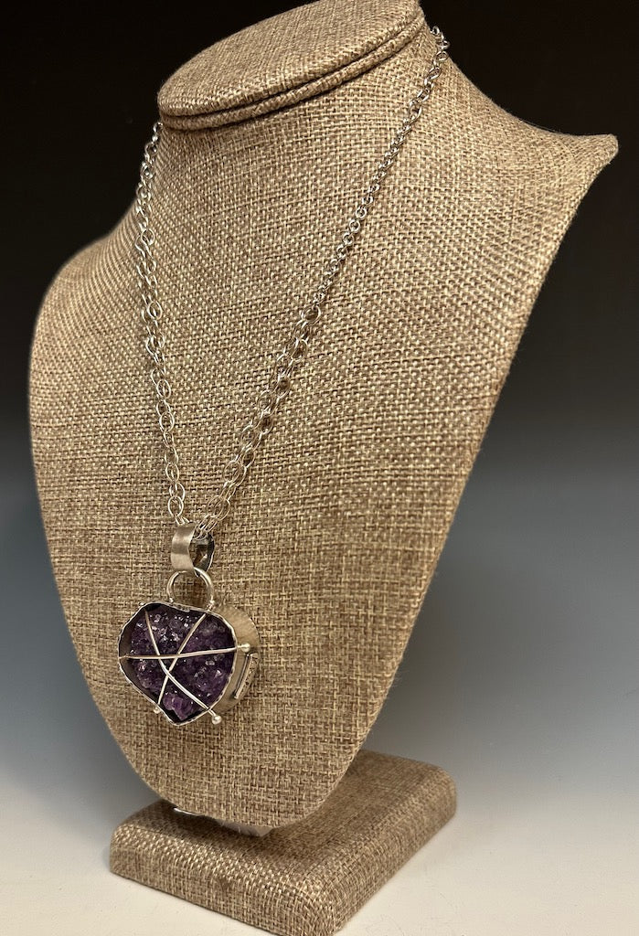 .925 CROSS CAGED AMETHYST PENDANT ON STERLING SILVER HARLO CHAIN  BR107