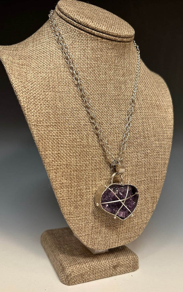 .925 CROSS CAGED AMETHYST PENDANT ON STERLING SILVER HARLO CHAIN  BR107