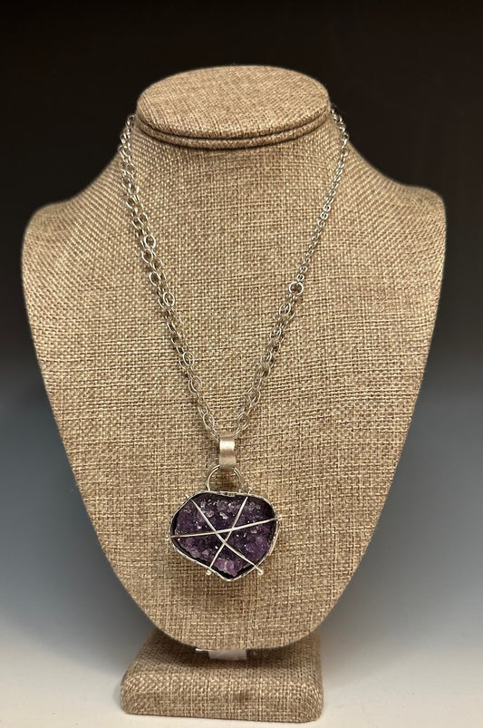 .925 CROSS CAGED AMETHYST PENDANT ON STERLING SILVER HARLO CHAIN  BR107