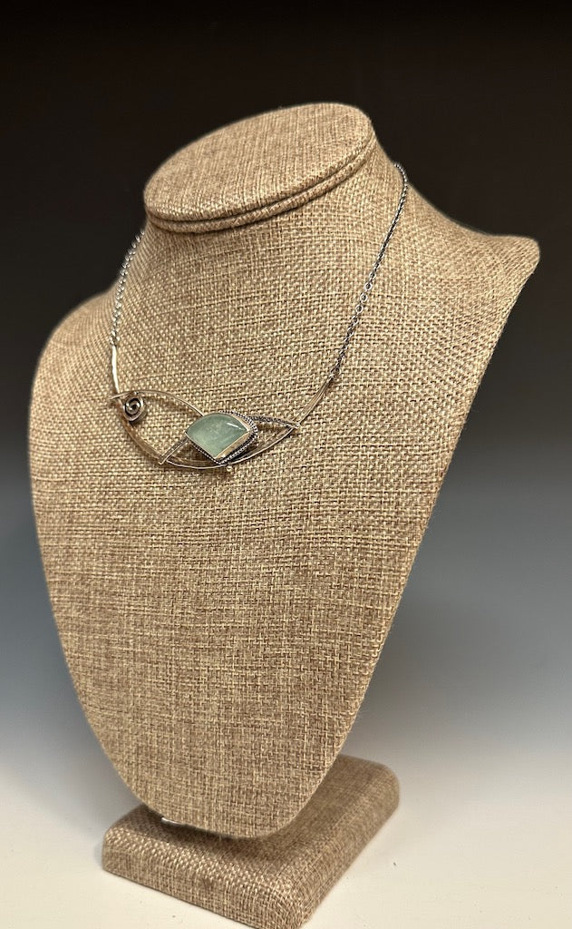 .925 JOVIE CHOKER W/AQUAMARINE ON STERLING SILVER  BR108