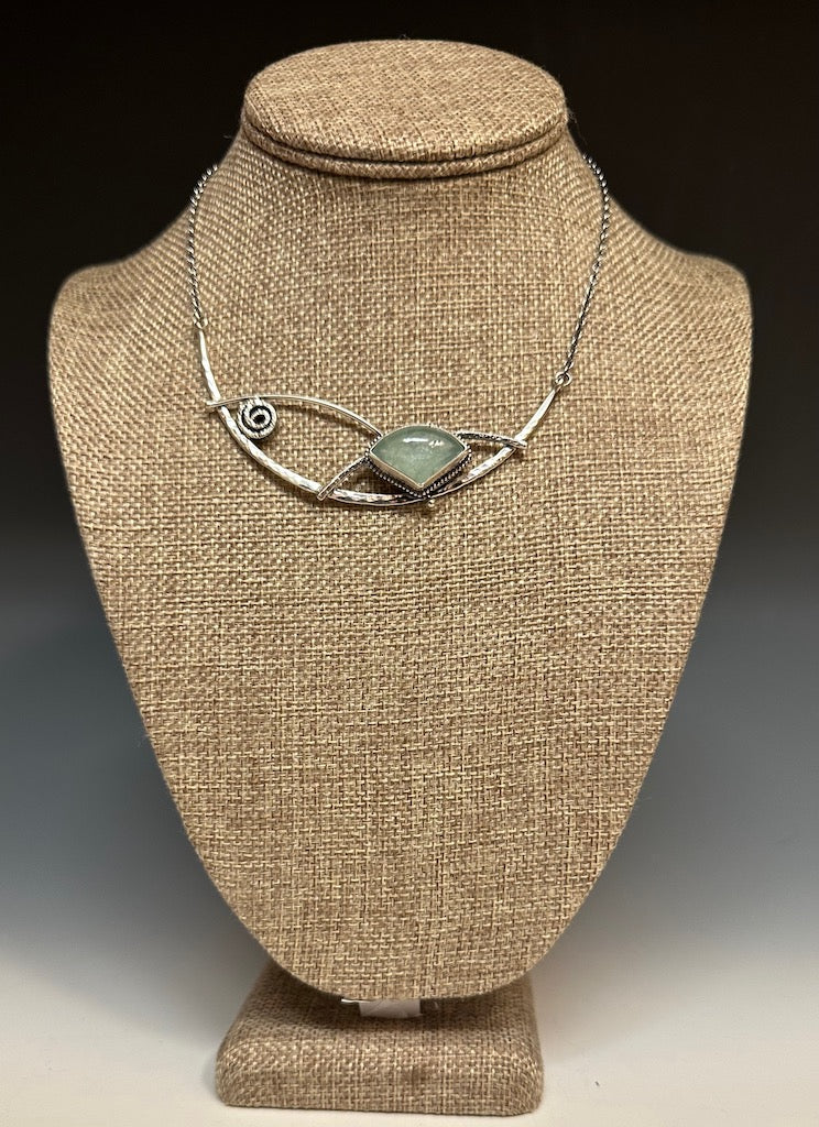 .925 JOVIE CHOKER W/AQUAMARINE ON STERLING SILVER  BR108