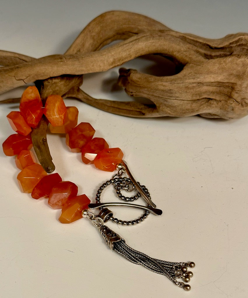 .925 TASSEL BRACELET W/ORANGE AGATE  BR111