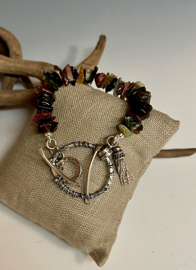 .925 TASSEL BRACELET W/TOURMALINE CHIPS  BR113