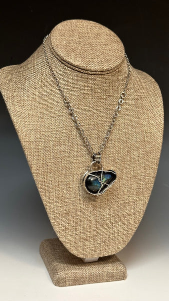 .925 CROSS CAGED LABRADORITE PENDANT ON STERLING SILVER QUINN CHAIN NECKLACE BR149