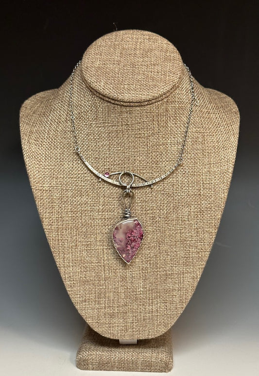 .925 THEIA CHOKER WITH PINK MOSS AGATE & PINK SAPPHIRE NECKLACE  BR152