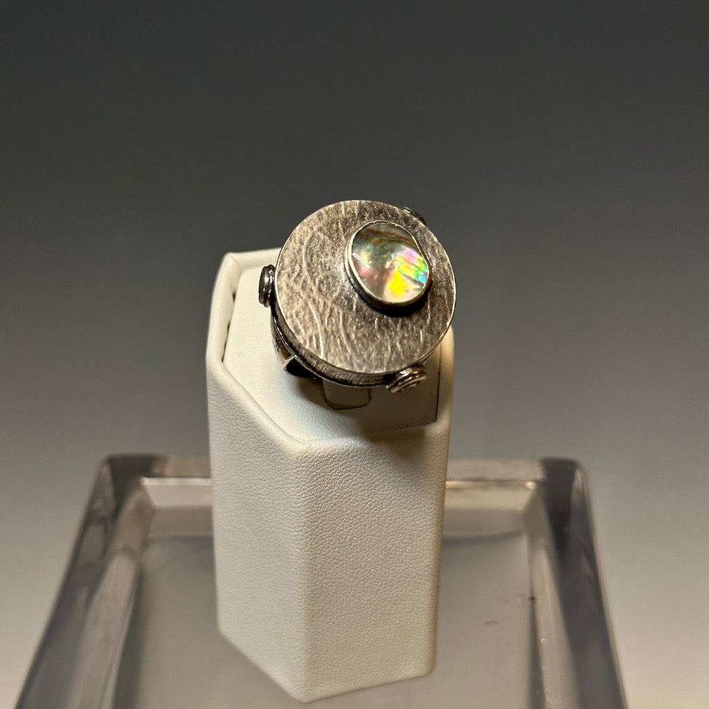 .925 HOLLOW FORM RING WITH ABALONE RING BR229