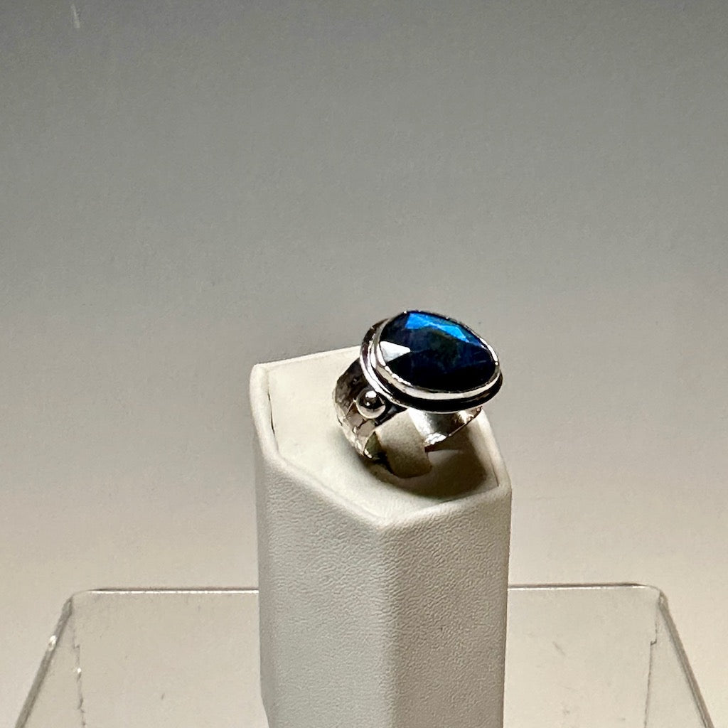 .925 BLUE LABRADORITE WIDE BAND RING BR233