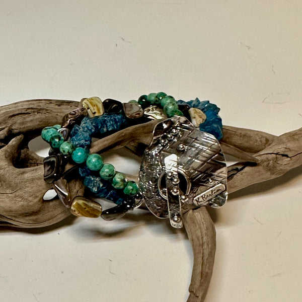 .925 SEAHORE BRACELET WITH APATITE, ABALONE AND TURQUOISE  BR242