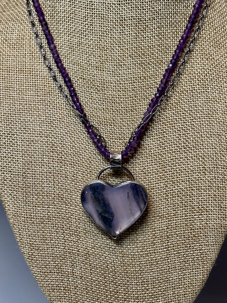 PURPLE MOSS AGATE HEAR PENDANT  BR246