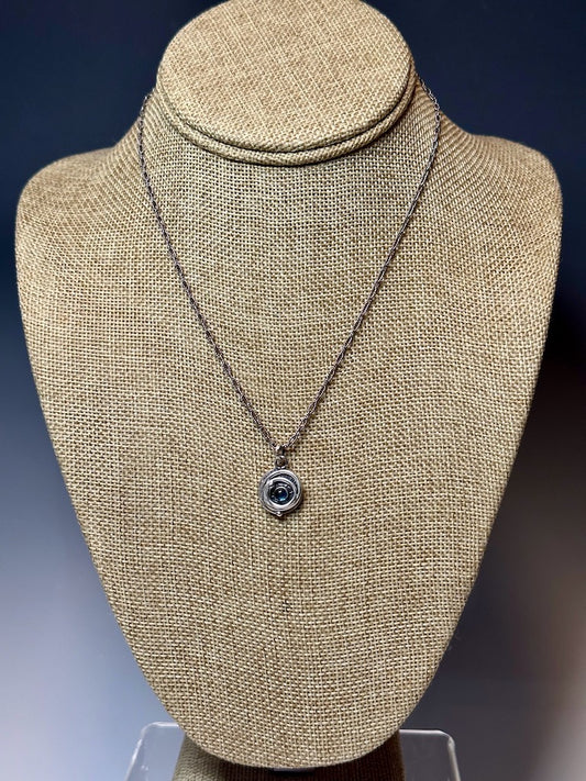 .925 WOODLAND OXIDIZED PENDANT WITH LONDON BLUE TOPAZ BR249