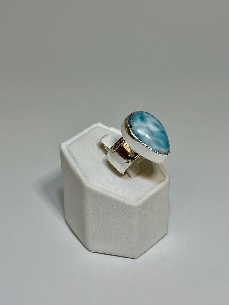 .925 LARIMAR WITH WIDE BAND RING BR253