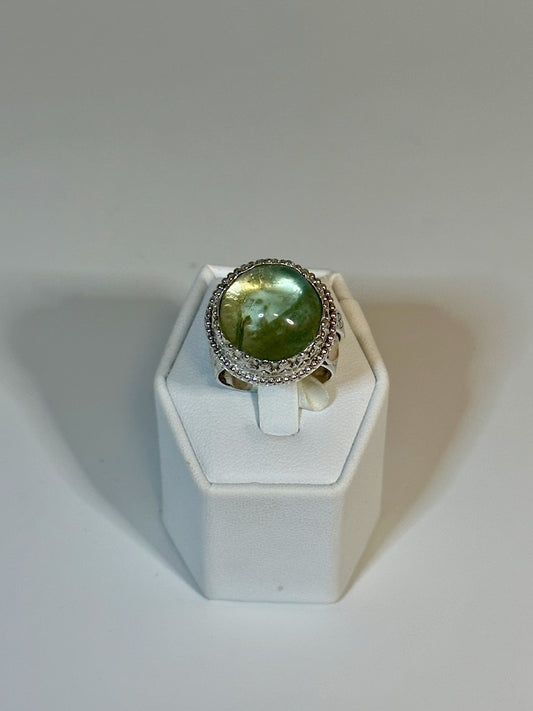 .925 PRASIOLITE/GREEN AMETHYST WIDE BAND RING BR256