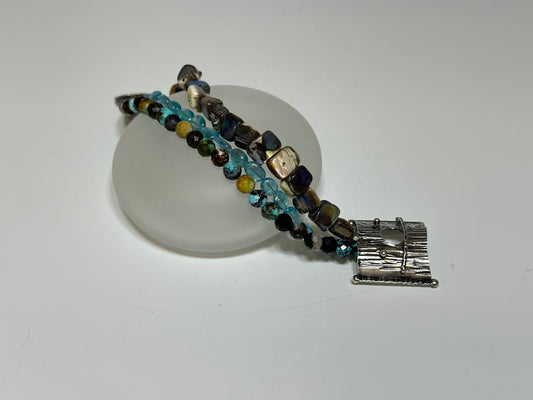 .925 WILDWOOD TRIPLE STRAND BRACELET WITH TURQUOISE, APATITE AND ABALONE   BR271