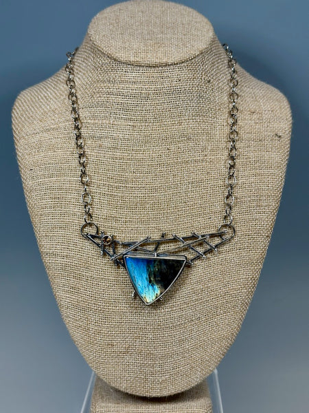 .925 CROSSING PATHS - LABRADORITE AND ORANGE TOURMALINE PENDANT AND CHAIN BR311