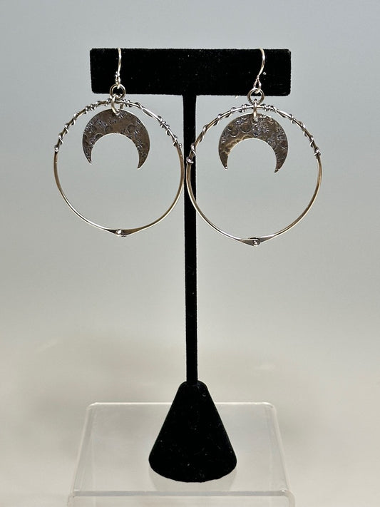 .925 LARGE VINE HOOPS WITH CRESCENT MOON EARRINGS BR317