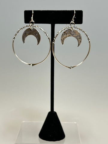 .925 LARGE VINE HOOPS WITH CRESCENT MOON EARRINGS BR318