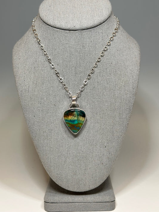 .923 INDO CHRYSOCOLLA TEARDROP PENDANT AND SS CHAIN BR322