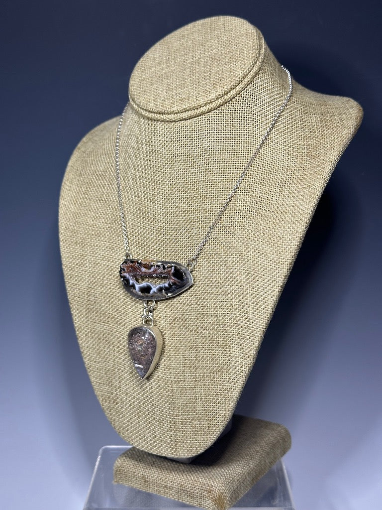 .925 CONCHO DRUZY SLICE W/LODALITE QUARTZ NECKLACE BR364