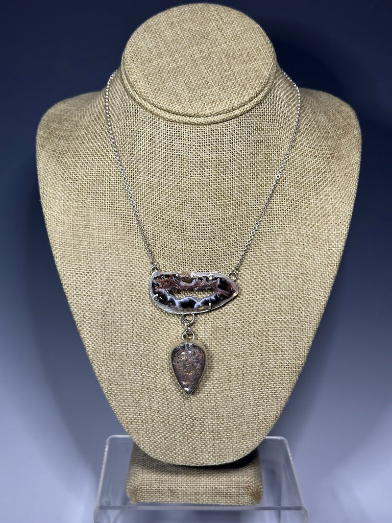 .925 CONCHO DRUZY SLICE W/LODALITE QUARTZ NECKLACE BR364