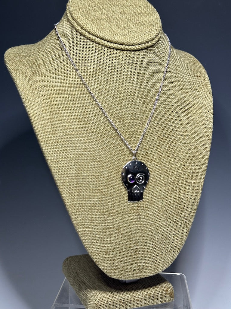 .925 SUGAR SKULL STAR W/AMETHYST PENDANT NECKLACE BR374