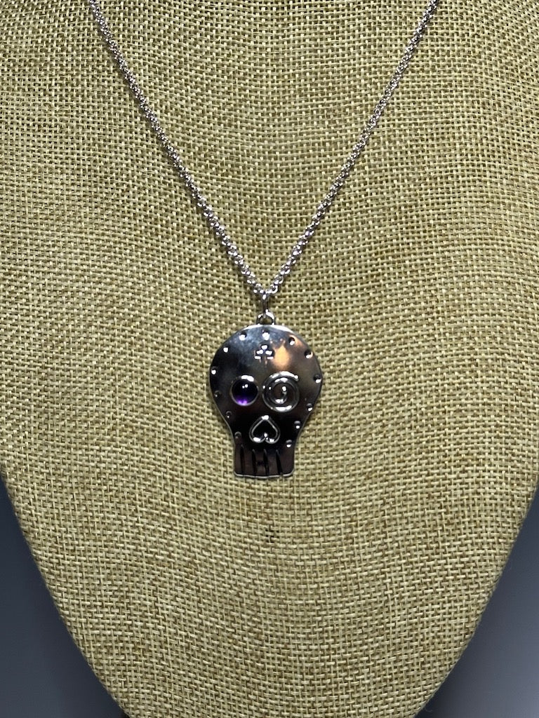 .925 SUGAR SKULL STAR W/AMETHYST PENDANT NECKLACE BR374