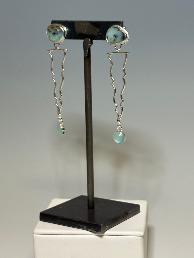 .925 RIVERVIEW EARRINGS WITH PERUVIAN OPAL, AQUA CHALCEDONY BR396