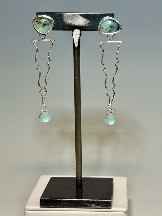 .925 RIVERVIEW EARRINGS WITH PERUVIAN OPAL, AQUA CHALCEDONY BR396