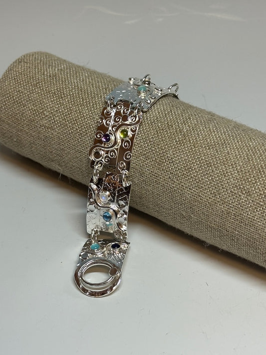 .925 DOUBLE SHOT WAVE BRACELET WITH GEMSTONES BR413