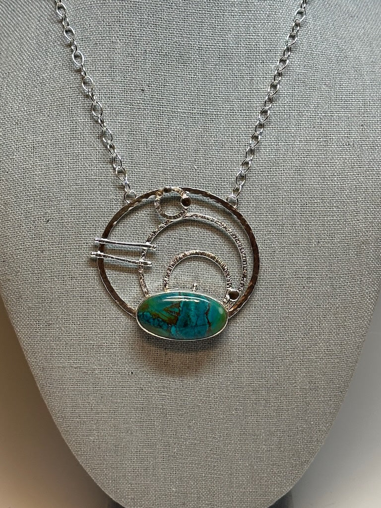 .925 COSMIC COAXAL CIRCLE PENDANT WITH SHATTUCKITE CHRYSOCOLLA BR416