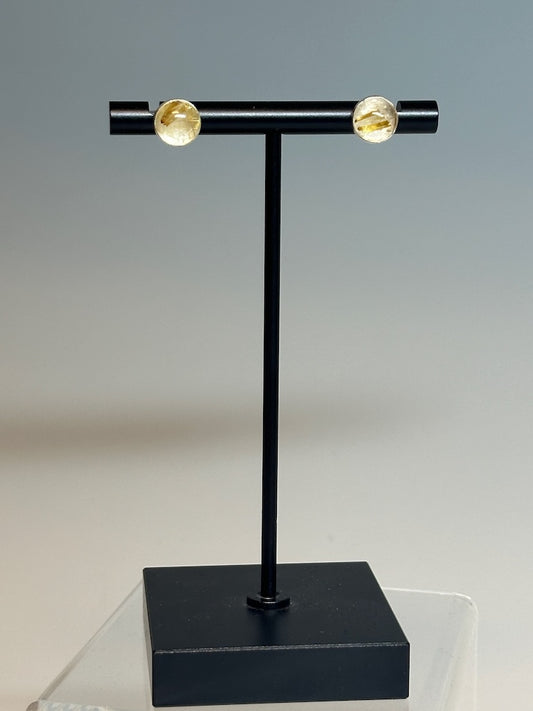 .925 8 MM ROUND RUTILATED QUARTZ STUD EARRINGS BR425