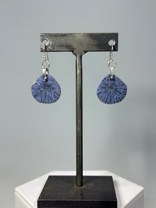 .925 PIN DROP EARRINGS WITH BLUE SPONGE CORAL BR519