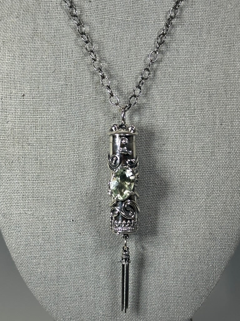.925 "GUARDIAN" RELIQUARY WITH FACETED PRASIOLITE OR GREEN AMETHYST BR522