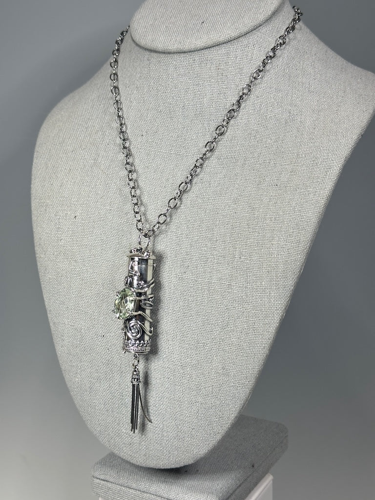 .925 "GUARDIAN" RELIQUARY WITH FACETED PRASIOLITE OR GREEN AMETHYST BR522