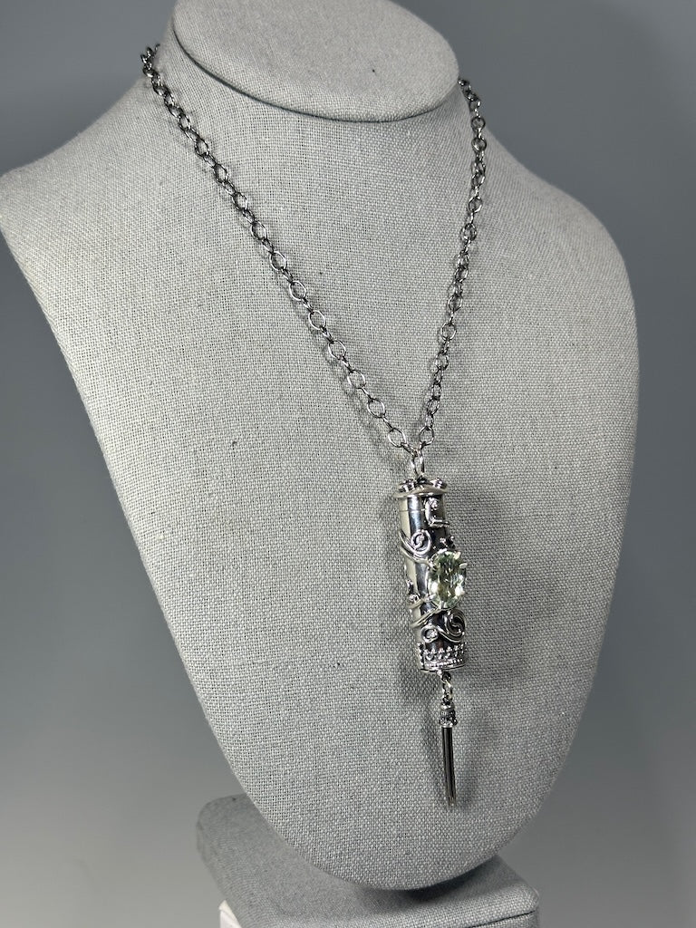 .925 "GUARDIAN" RELIQUARY WITH FACETED PRASIOLITE OR GREEN AMETHYST BR522