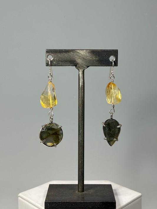 .925 FACETED LABRADORITE AND CITRINE EARRINGS ON FH BR527