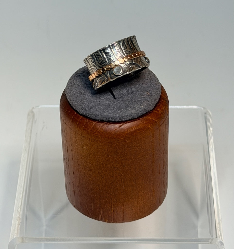 .925 1/20 14K ROSE GOLD FILLED, BARK TEXTURE TWIDDLE RING BR564
