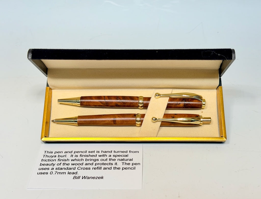 MEDIUM POINT PEN AND PENCIL SET WITH THUYA BURL WOOD PP.1