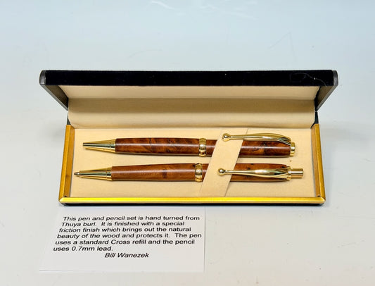 MEDIUM POINT PEN AND PENCIL SET WITH THUYA BURL WOOD PP.1