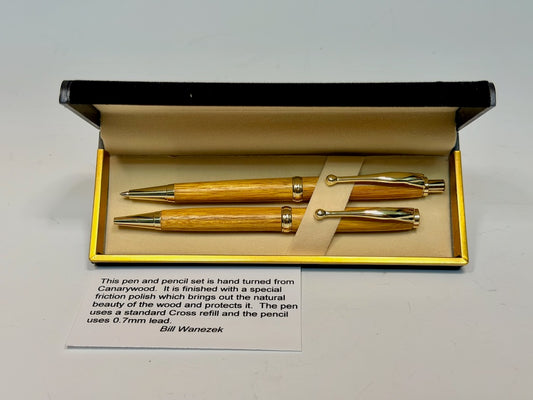 MEDIUM POINT PEN AND PENCIL SET WITH CANARY WOOD PP.4