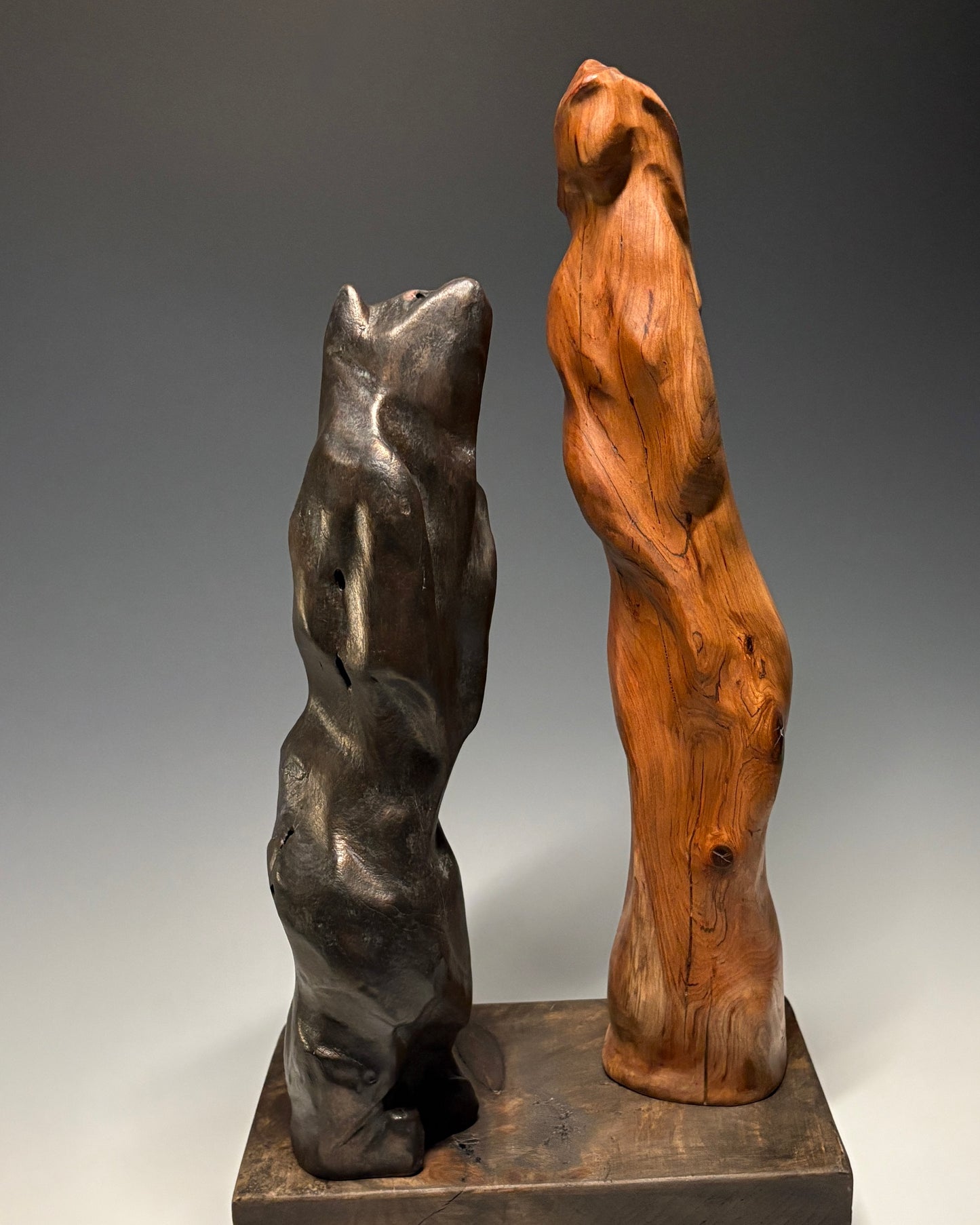 "BEAUTY AND THE BEAR" WILD CHERRY, SHOU SUGI BAN & WAX WOOD SCULPTURE